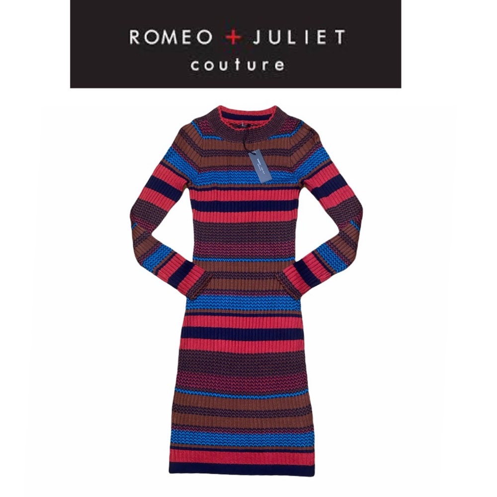 ROMEO+JULIET COUTURE striped ribbed multicolored sweater dress small NWT